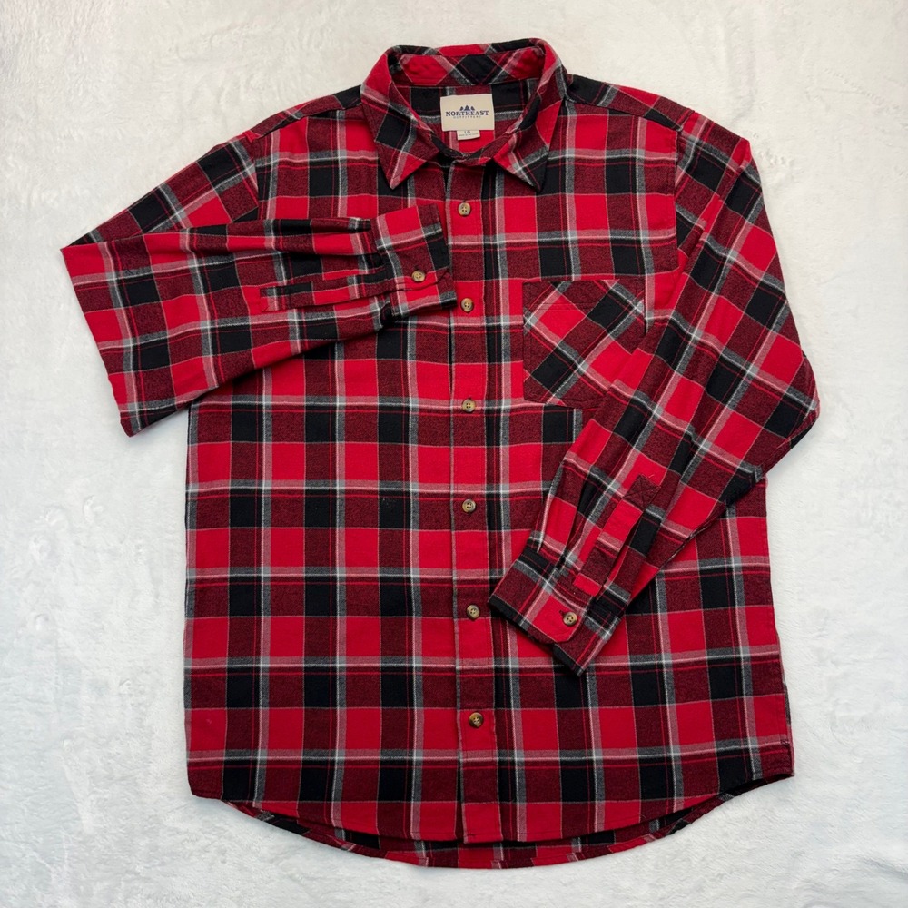 Northeast Outfitters Mens Flannel Shirt Red Black Plaid Long Sleeve LG MCA1200